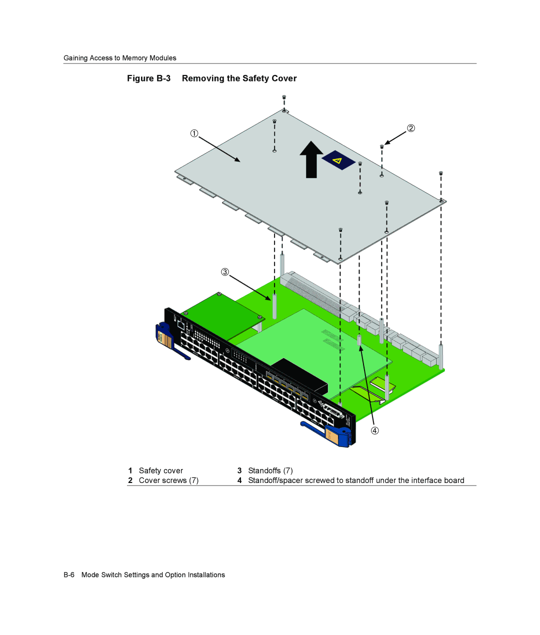 Enterasys Networks 4G4205-72, 4G4285-49 manual Figure B-3 Removing the Safety Cover 