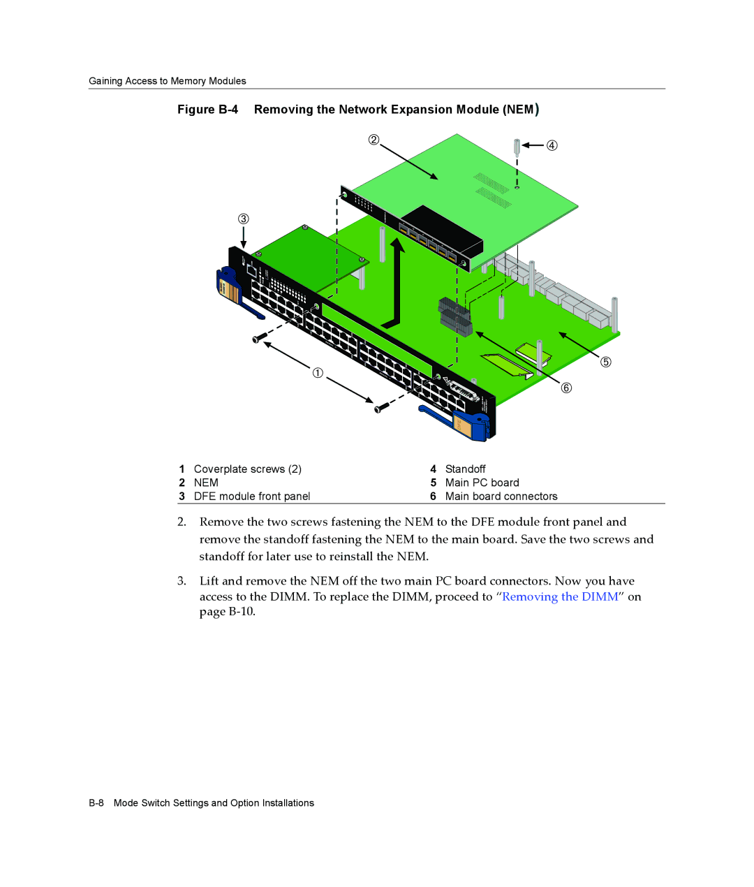 Enterasys Networks 4G4205-72, 4G4285-49 manual Figure B-4 Removing the Network Expansion Module NEM 