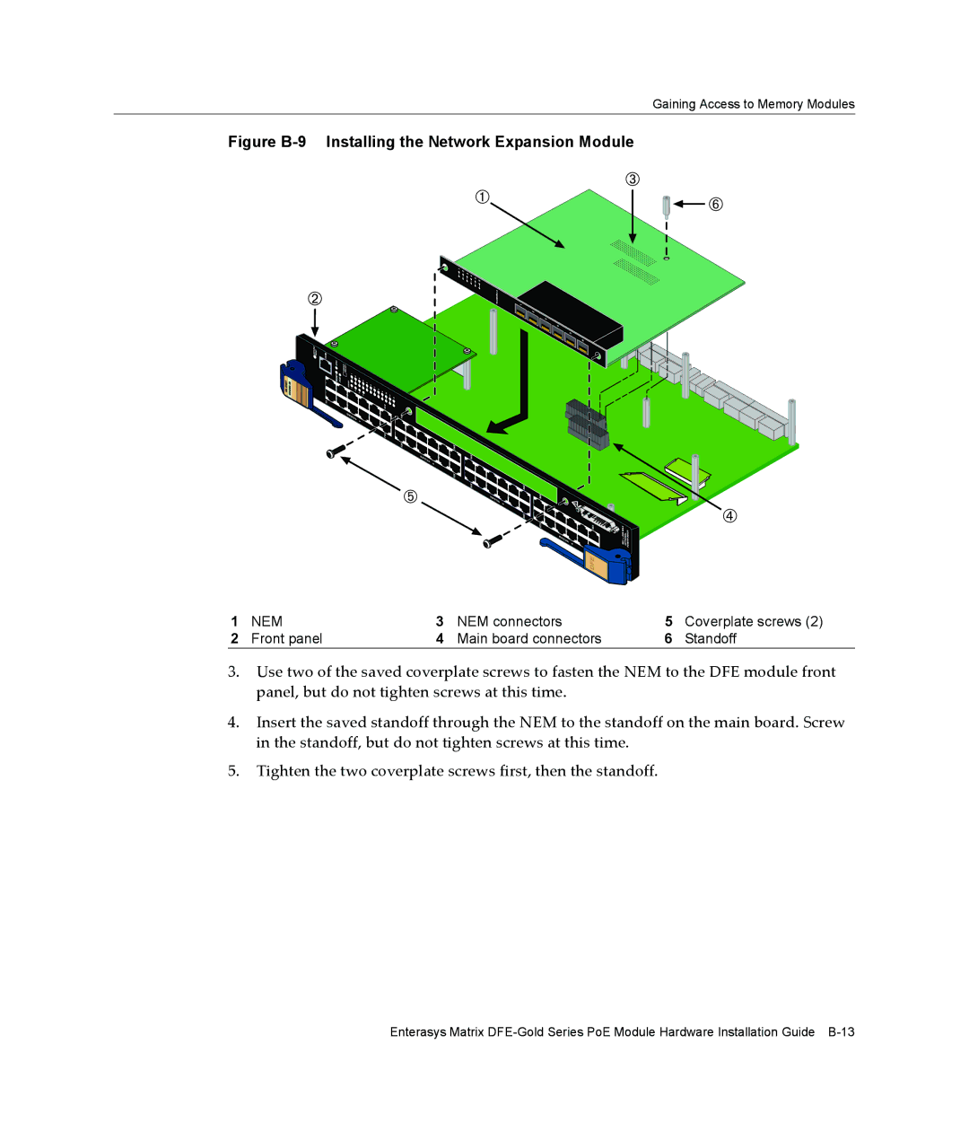 Enterasys Networks 4G4285-49, 4G4205-72 manual Figure B-9 Installing the Network Expansion Module 