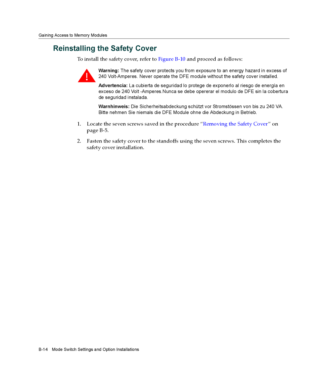 Enterasys Networks 4G4205-72, 4G4285-49 manual Reinstalling the Safety Cover 