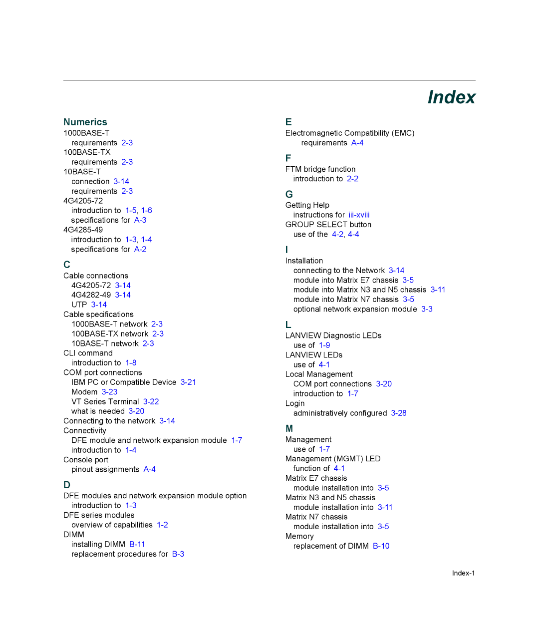 Enterasys Networks 4G4285-49, 4G4205-72 manual Index, Numerics 