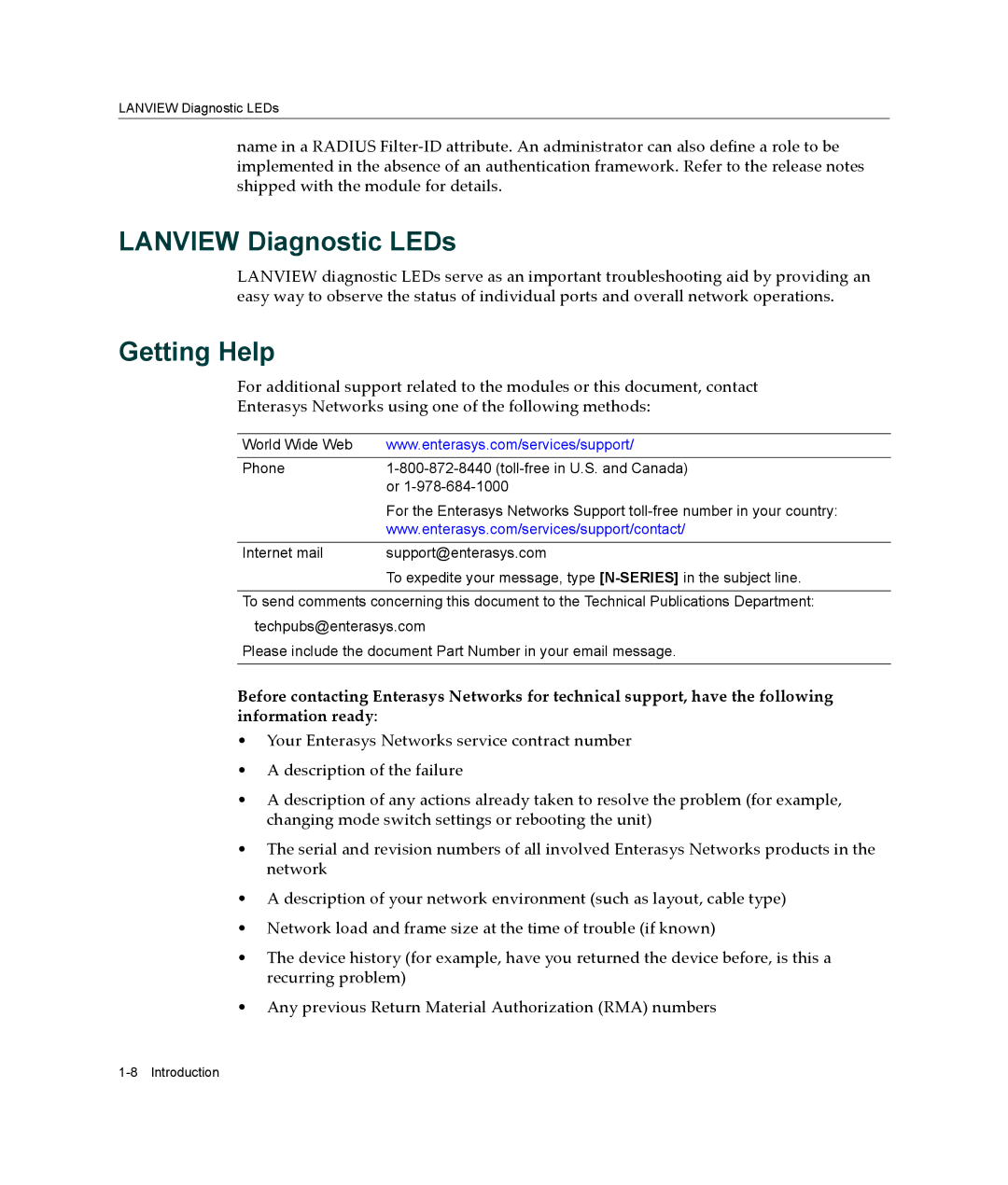 Enterasys Networks 6H303-48, 4G4282-49, 9034096-02 manual Lanview Diagnostic LEDs, Getting Help 