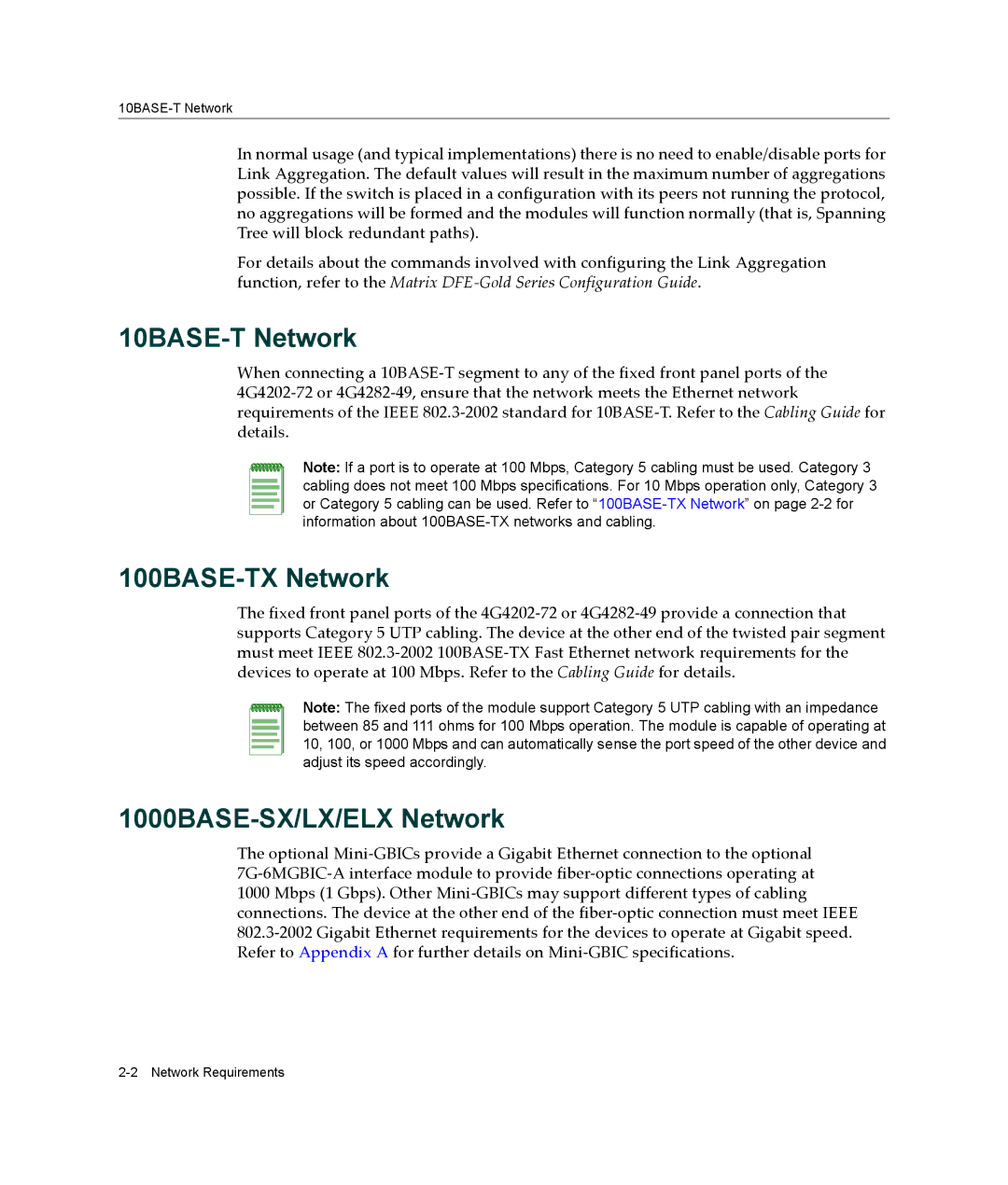 Enterasys Networks 4G4282-49, 6H303-48, 9034096-02 manual 10BASE-T Network, 100BASE-TX Network, 1000BASE-SX/LX/ELX Network 