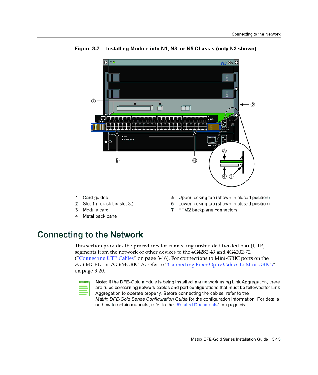 Enterasys Networks 9034096-02 manual Connecting to the Network, Installing Module into N1, N3, or N5 Chassis only N3 shown 