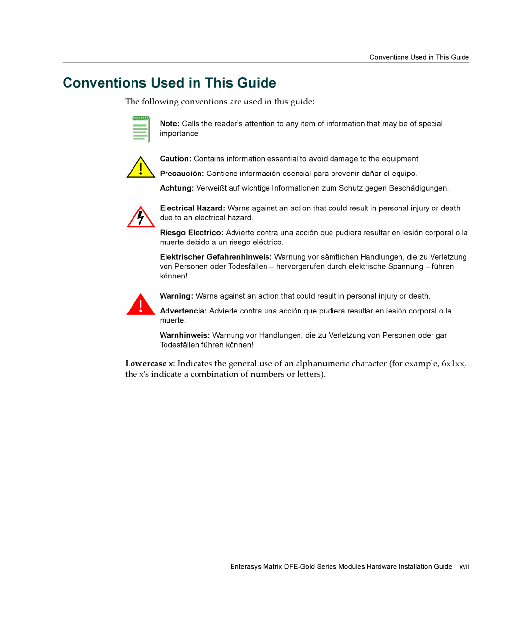 Enterasys Networks 4H4203-72, 4H4284-49 manual Conventions Used in This Guide, Following conventions are used in this guide 