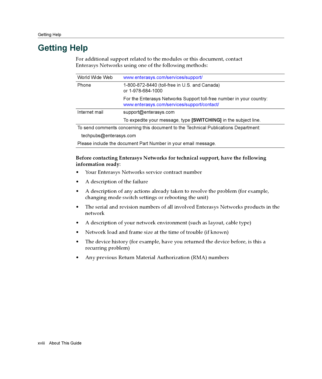 Enterasys Networks 4H4284-49, 4H4202-72, 4H4283-49, 4H4282-49, 4H4203-72 manual Getting Help 