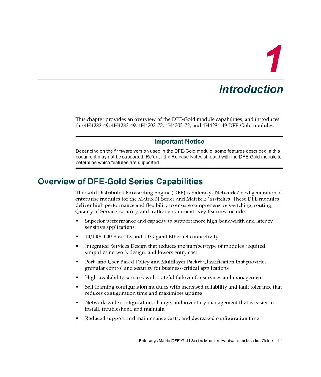 Enterasys Networks 4H4202-72, 4H4284-49, 4H4283-49, 4H4282-49 manual Introduction, Overview of DFE-Gold Series Capabilities 