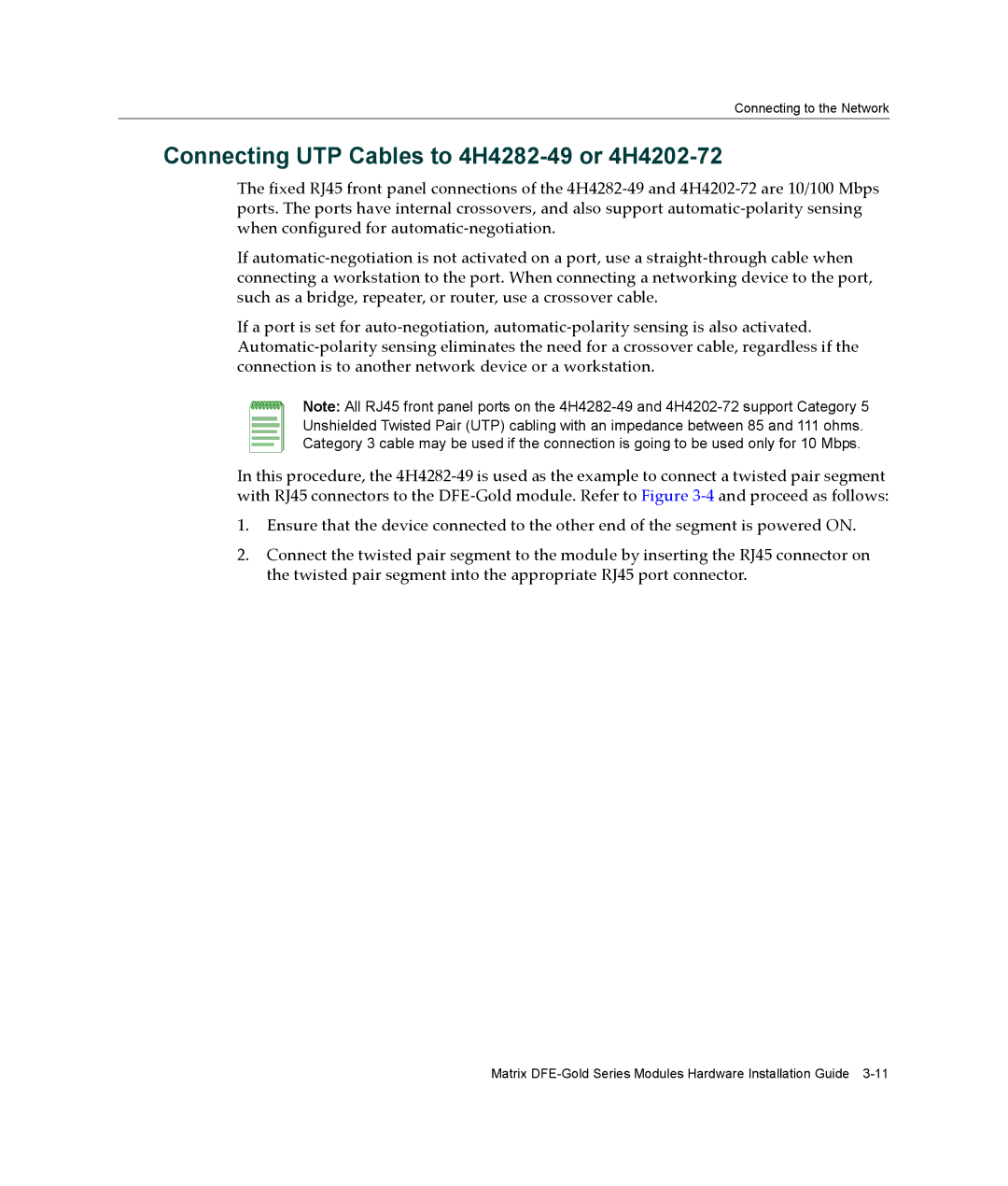 Enterasys Networks 4H4284-49, 4H4283-49, 4H4203-72 manual Connecting UTP Cables to 4H4282-49 or 4H4202-72 