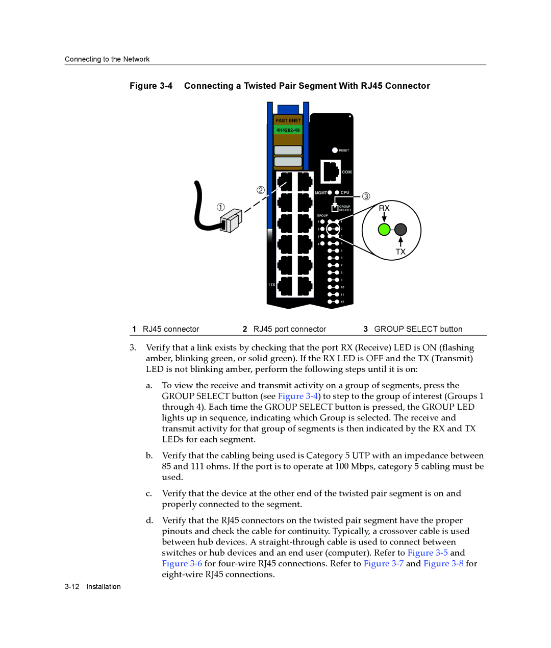 Enterasys Networks 4H4283-49, 4H4284-49, 4H4202-72, 4H4282-49 manual Connecting a Twisted Pair Segment With RJ45 Connector 