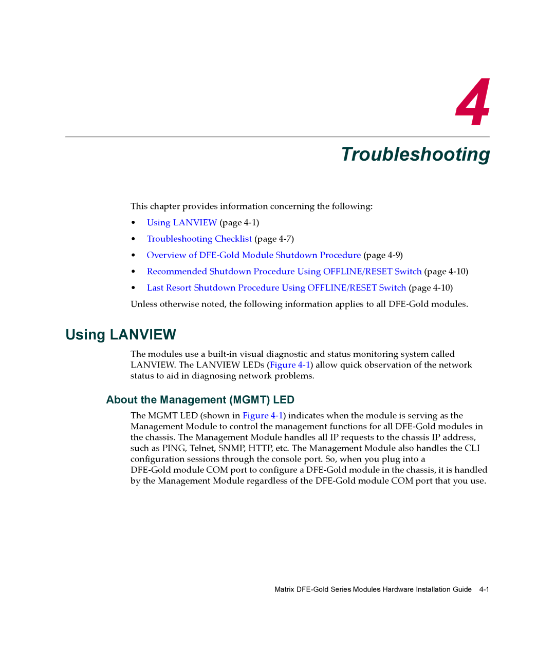 Enterasys Networks 4H4202-72, 4H4284-49, 4H4283-49, 4H4282-49 Troubleshooting, Using Lanview, About the Management Mgmt LED 