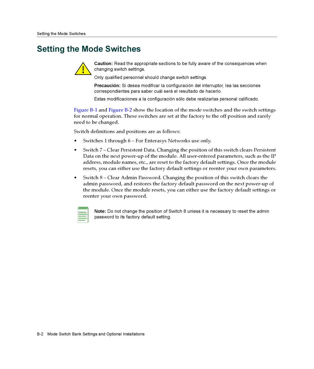 Enterasys Networks 4H4202-72, 4H4284-49, 4H4283-49, 4H4282-49, 4H4203-72 manual Setting the Mode Switches 