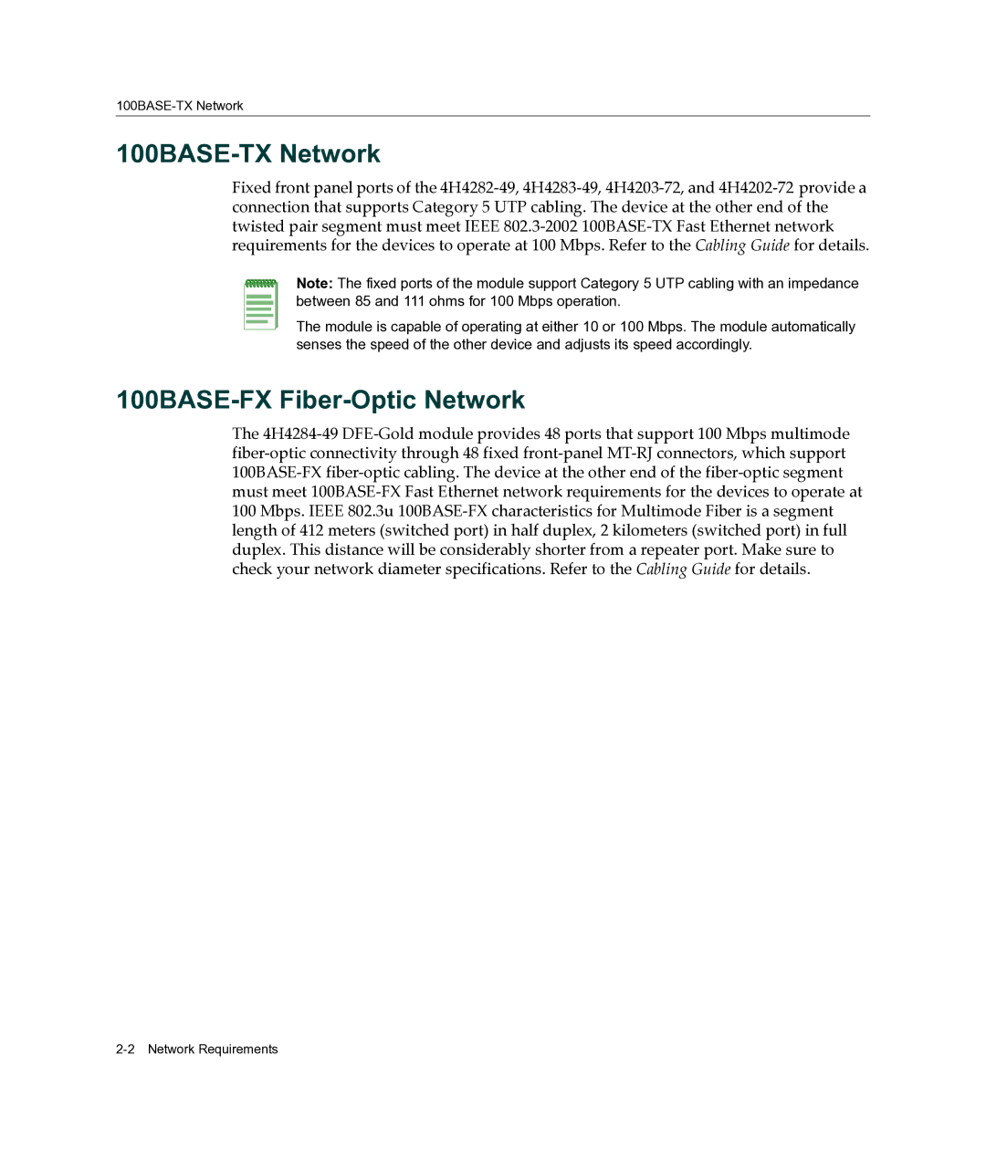 Enterasys Networks 4H4284-49, 4H4202-72, 4H4283-49, 4H4282-49, 4H4203-72 100BASE-TX Network, 100BASE-FX Fiber-Optic Network 