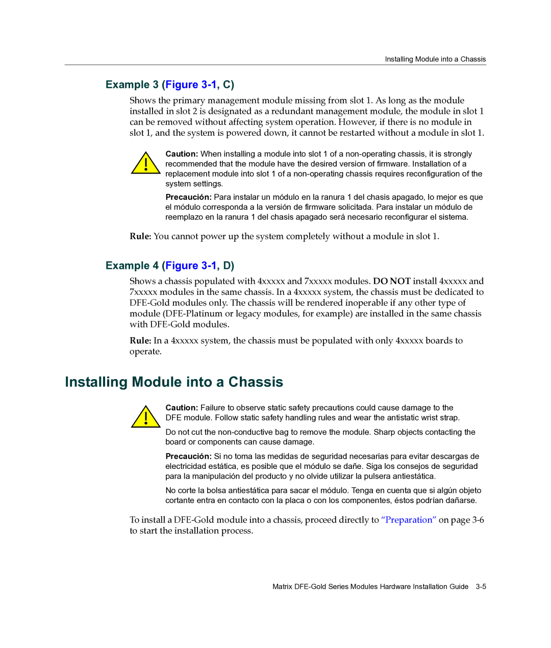 Enterasys Networks 4H4284-49, 4H4202-72, 4H4283-49 manual Installing Module into a Chassis, Example 3 -1, C, Example 4 -1, D 