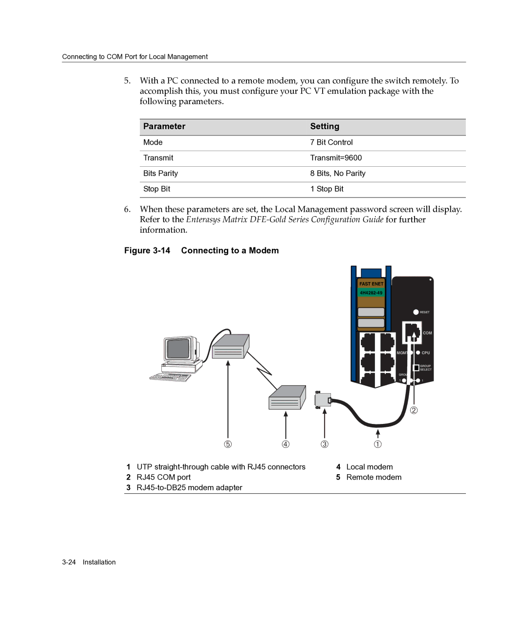 Enterasys Networks 4H4203-72, 4H4284-49, 4H4202-72, 4H4283-49, 4H4282-49 manual Connecting to a Modem 