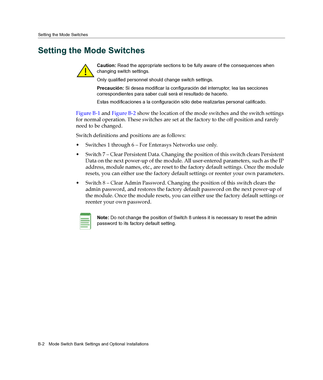 Enterasys Networks 4H4202-72, 4H4284-49, 4H4283-49, 4H4282-49, 4H4203-72 manual Setting the Mode Switches 