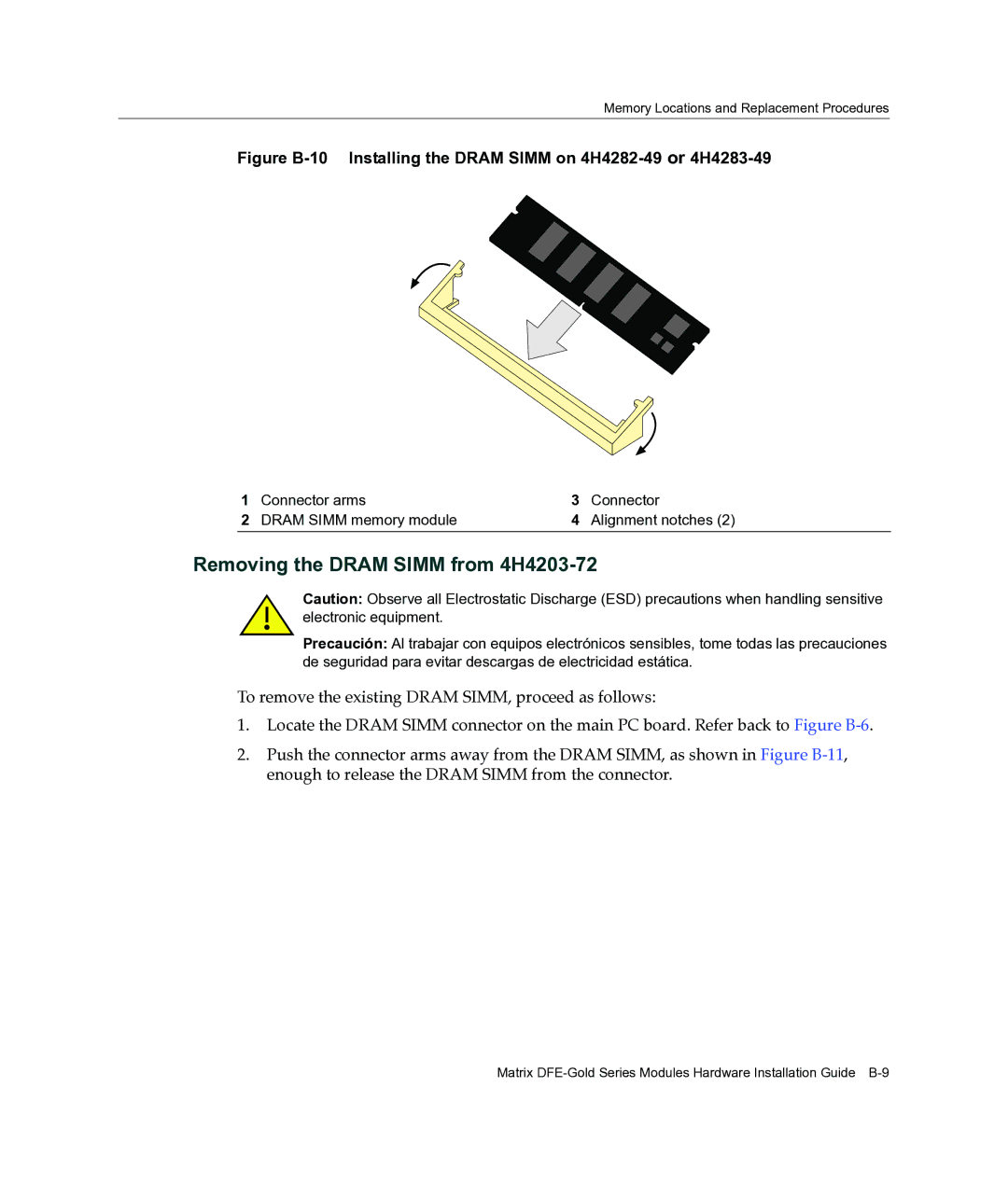 Enterasys Networks 4H4282-49, 4H4284-49, 4H4202-72, 4H4283-49 manual Removing the Dram Simm from 4H4203-72 