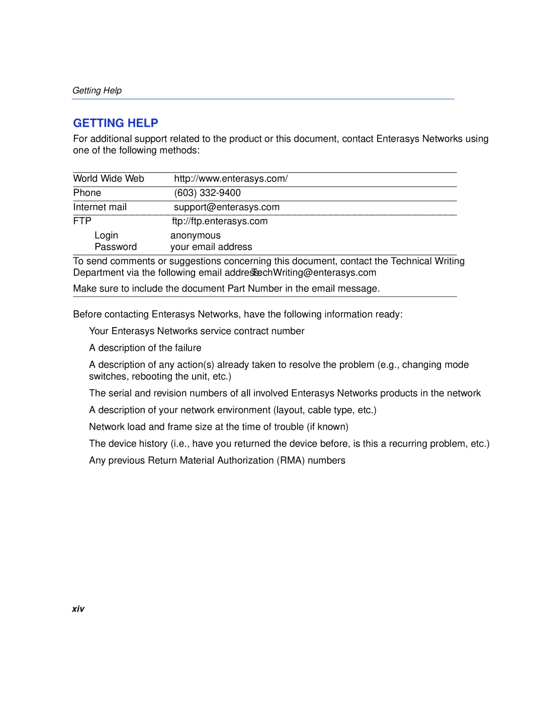 Enterasys Networks 5H103-48, 5H102-48 manual Getting Help, Your email address 