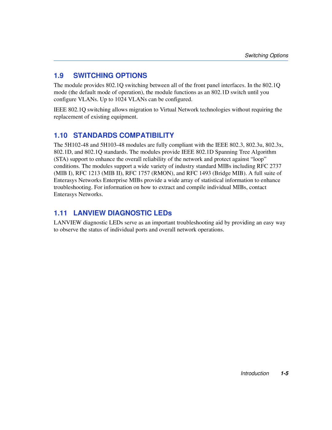 Enterasys Networks 5H102-48, 5H103-48 manual Switching Options, Standards Compatibility 