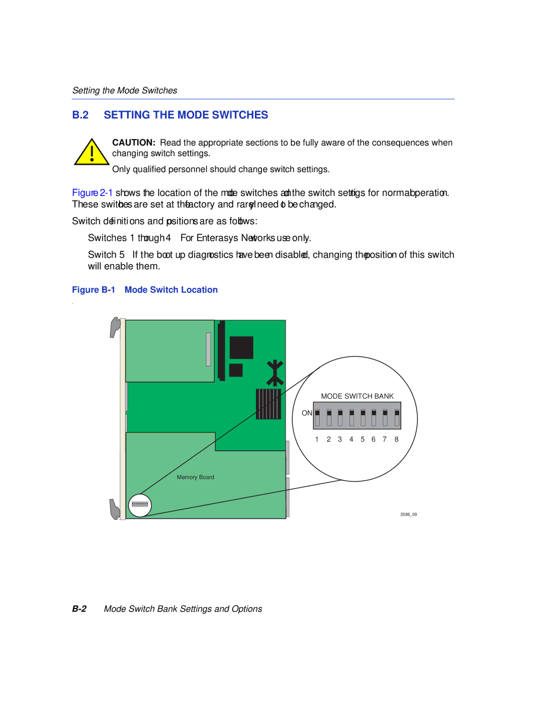 Enterasys Networks 5H103-48, 5H102-48 manual Setting the Mode Switches, Figure B-1 Mode Switch Location 