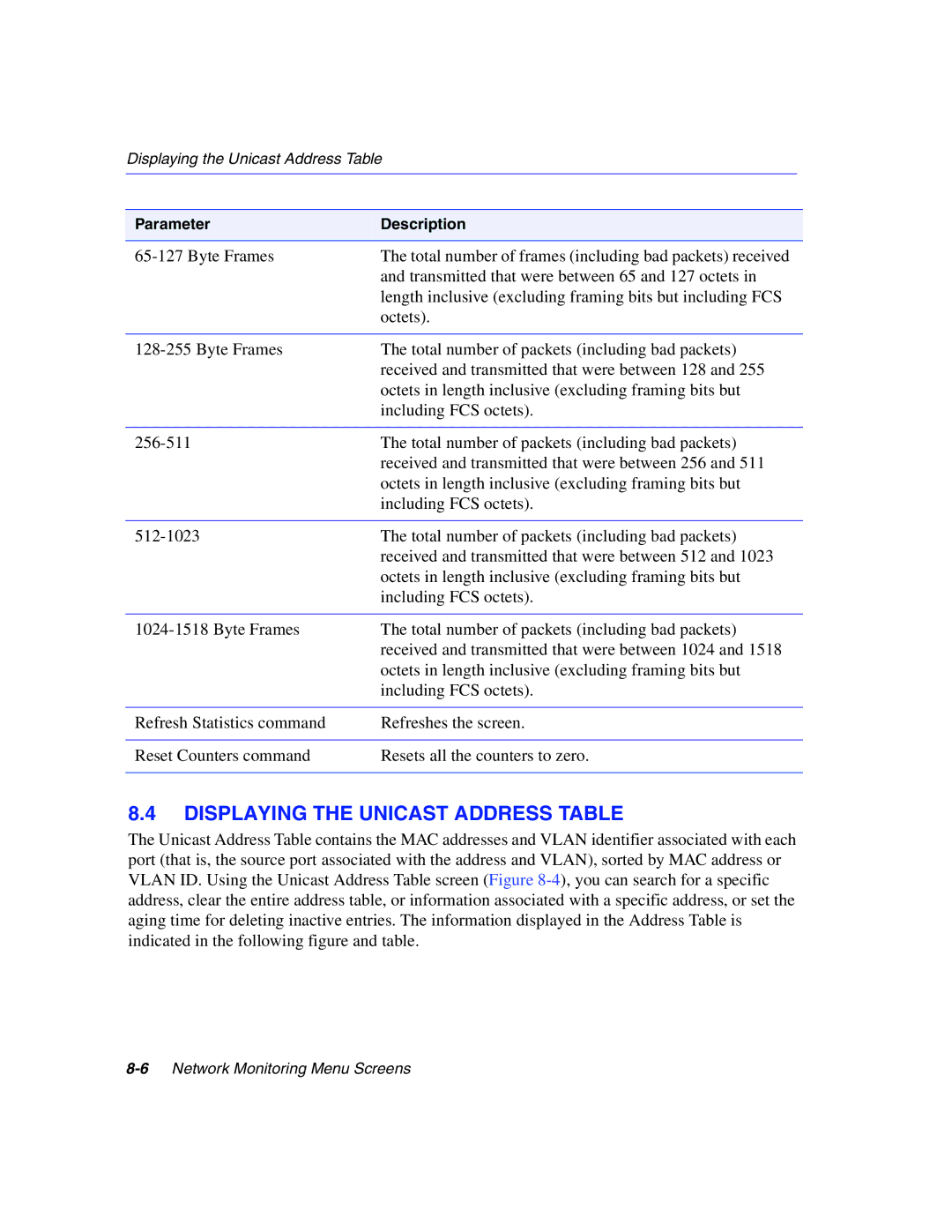 Enterasys Networks 5H1XX, 5G1XX manual Displaying the Unicast Address Table 