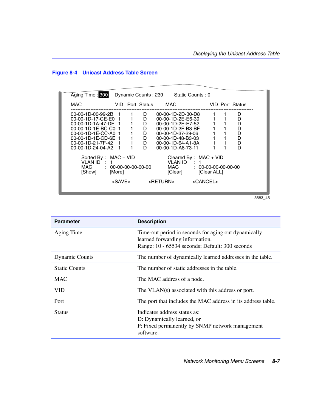 Enterasys Networks 5G1XX, 5H1XX manual Mac, Unicast Address Table Screen 