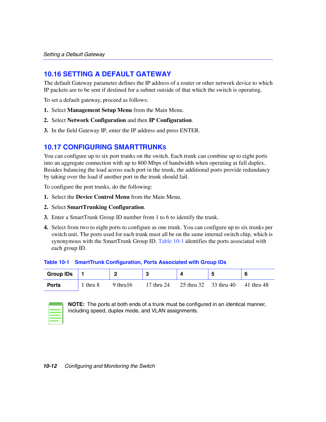 Enterasys Networks 5H1XX, 5G1XX manual Setting a Default Gateway, Select SmartTrunking Configuration 