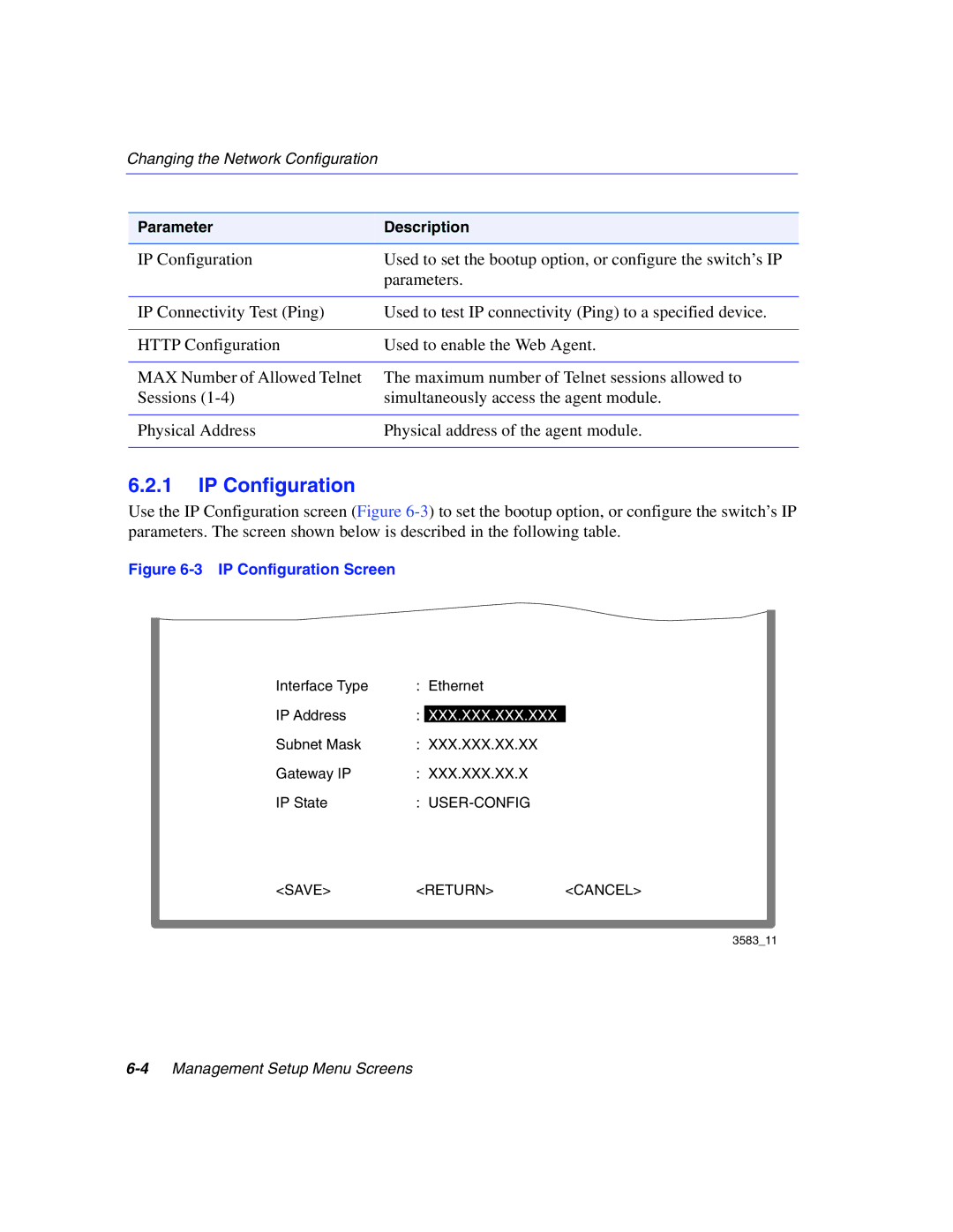 Enterasys Networks 5H1XX, 5G1XX manual IP Configuration Screen 