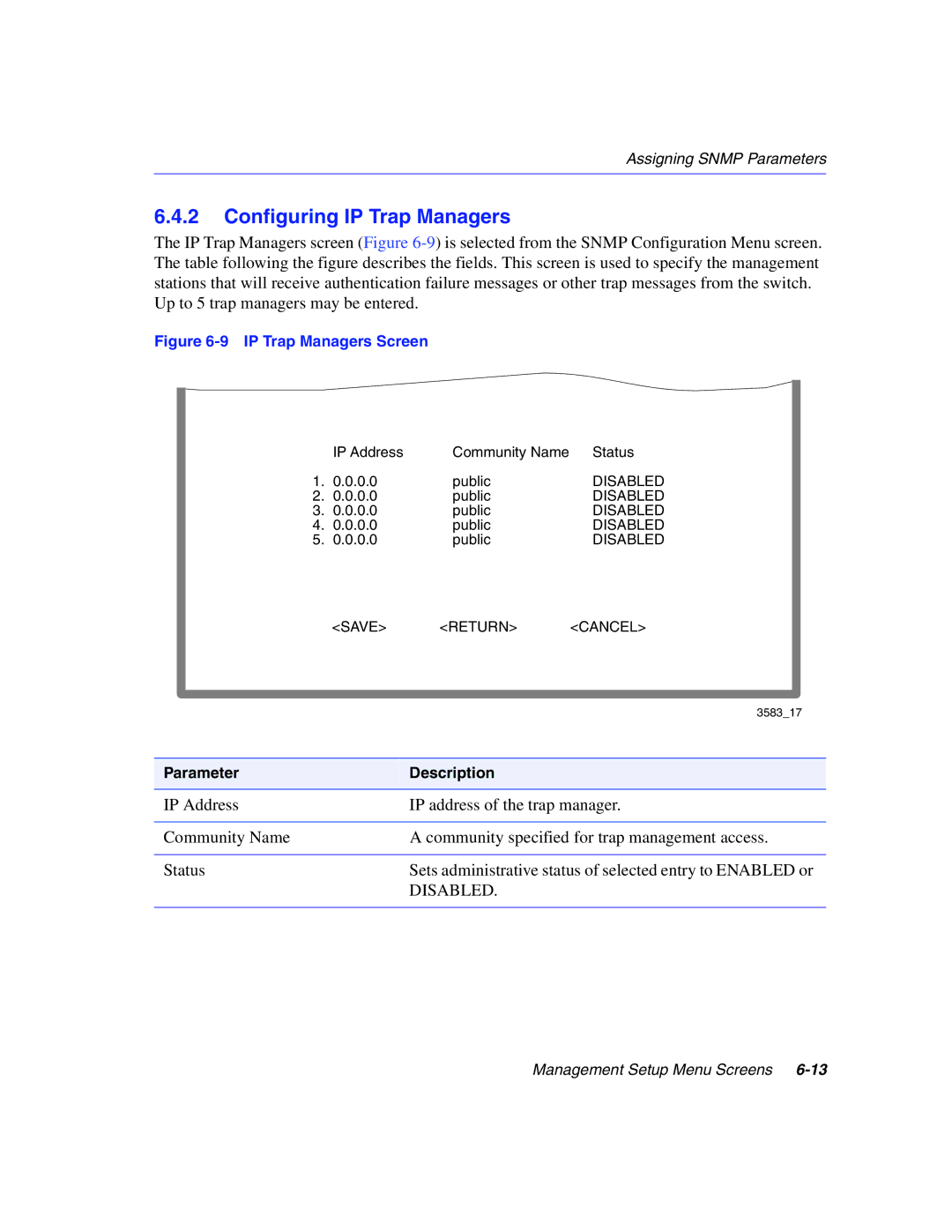 Enterasys Networks 5G1XX, 5H1XX manual Configuring IP Trap Managers, Disabled 