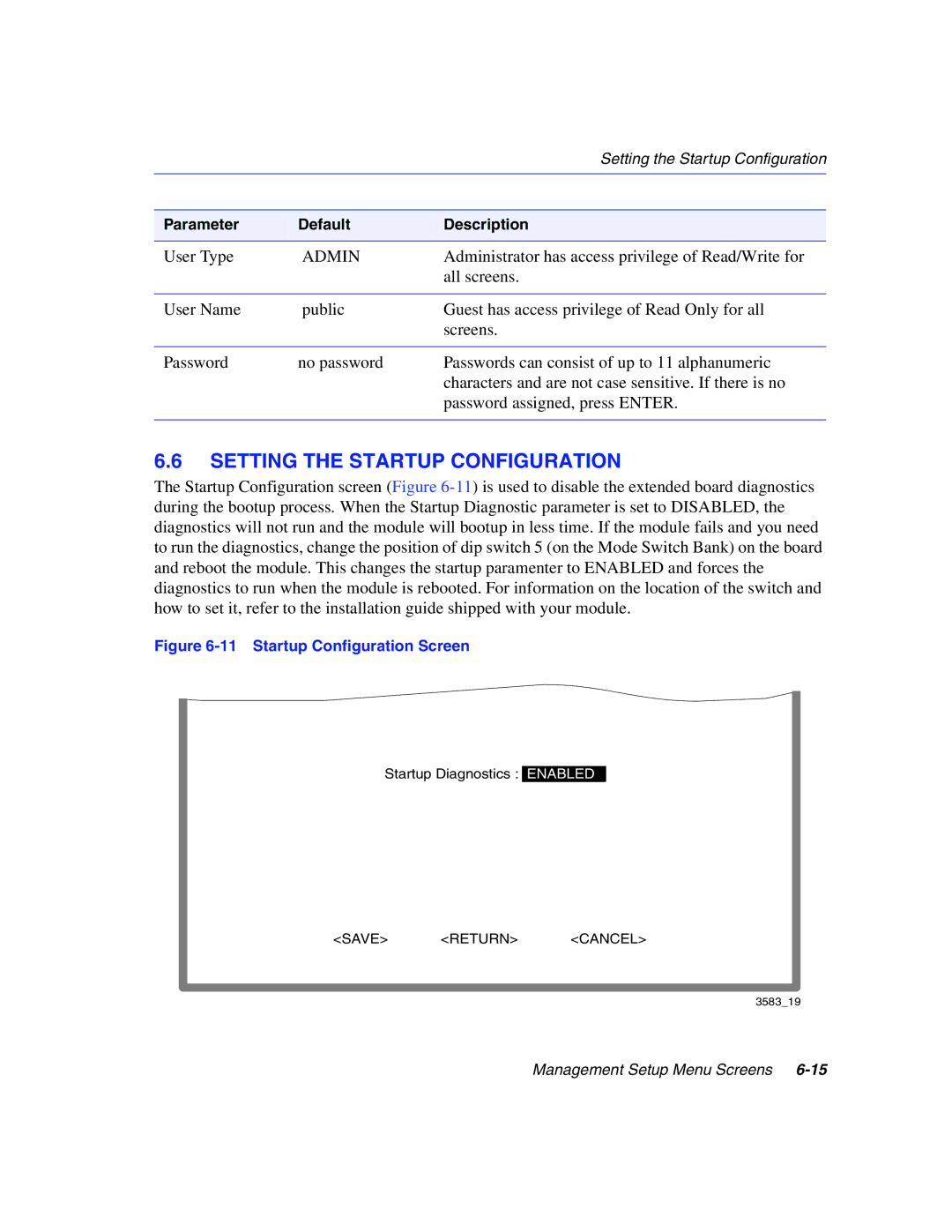 Enterasys Networks 5G1XX, 5H1XX manual Setting the Startup Configuration, Admin 