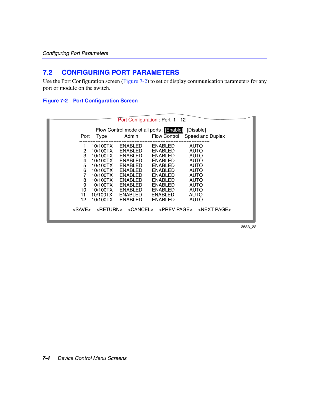 Enterasys Networks 5H1XX, 5G1XX manual Configuring Port Parameters, Port Configuration Screen 