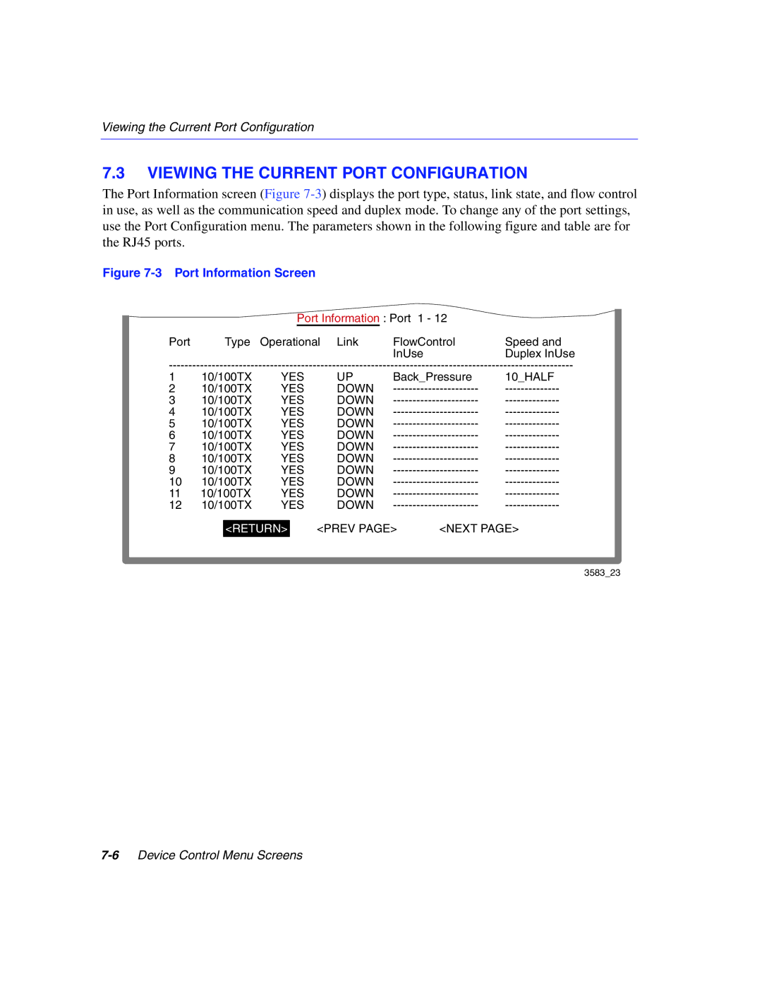 Enterasys Networks 5H1XX, 5G1XX manual Viewing the Current Port Configuration, Port Information Screen 