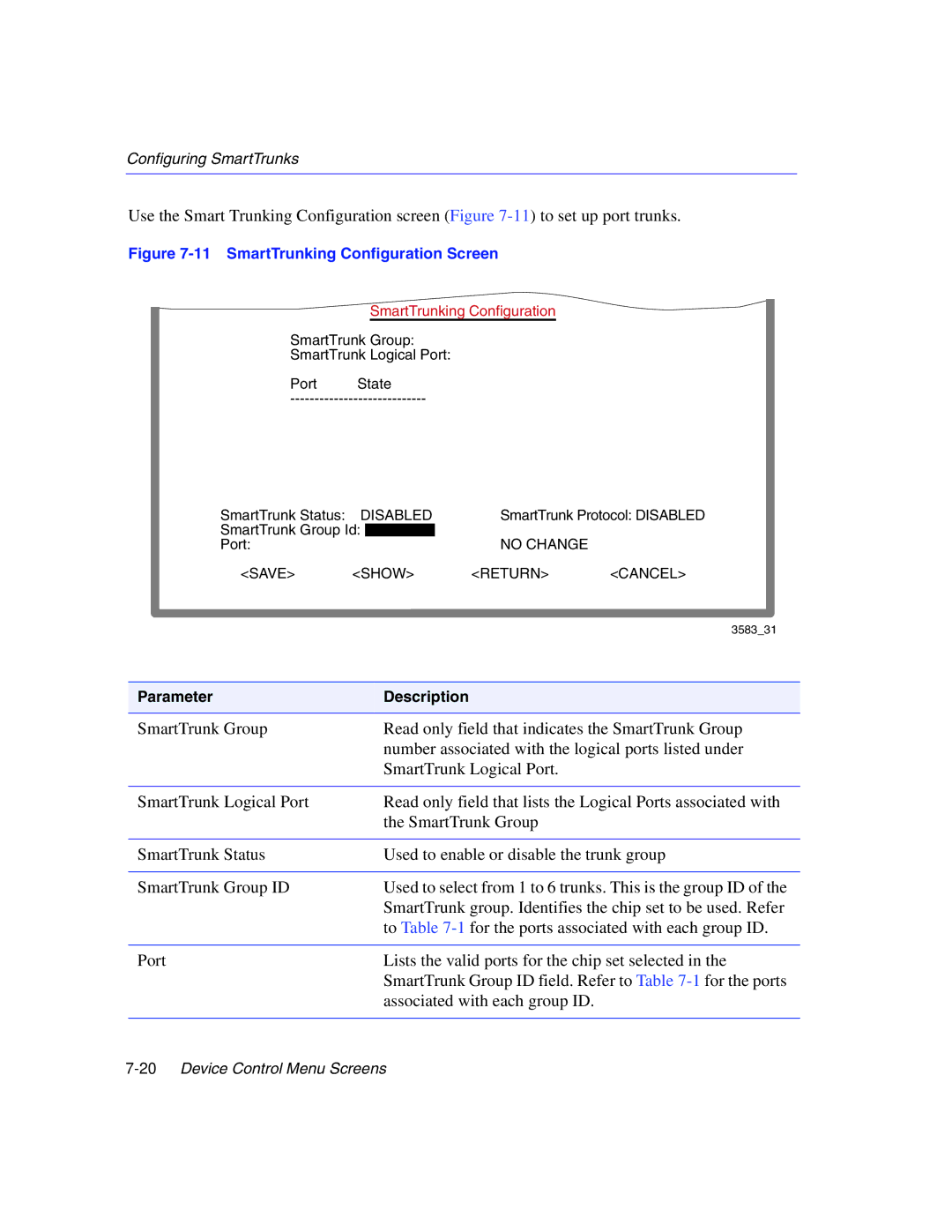 Enterasys Networks 5H1XX, 5G1XX manual SmartTrunking Configuration Screen 