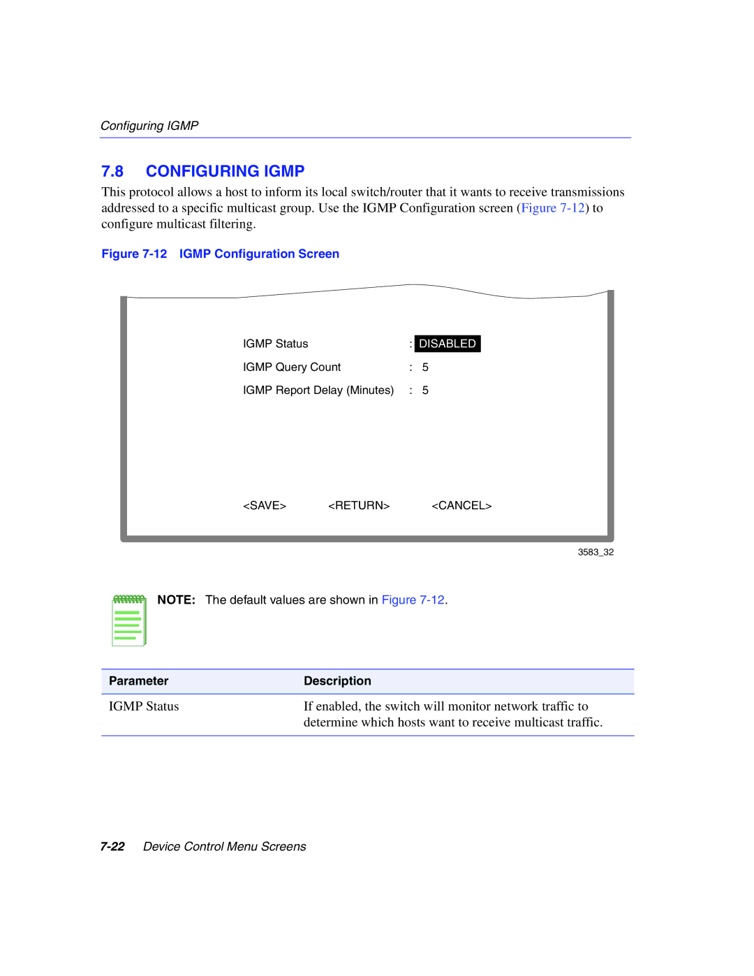 Enterasys Networks 5H1XX, 5G1XX manual Configuring Igmp, Igmp Configuration Screen 