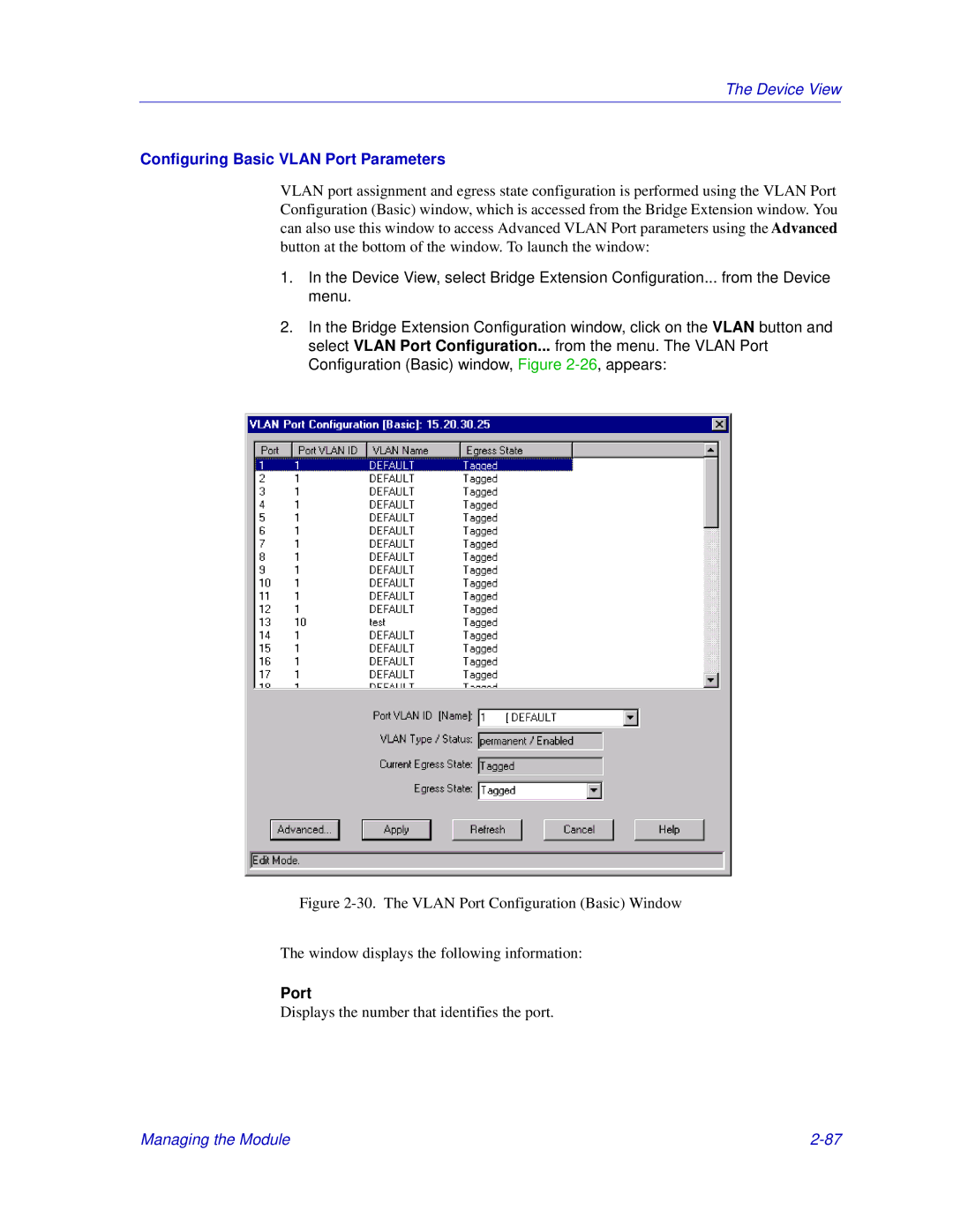 Enterasys Networks 6000, Matrix E7 manual Configuring Basic Vlan Port Parameters 