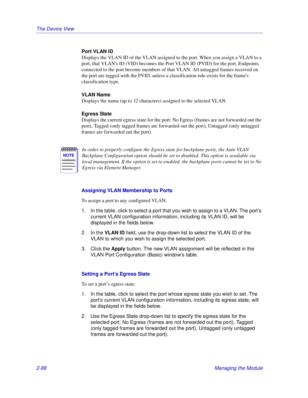 Enterasys Networks Matrix E7, 6000 manual Port Vlan ID, Setting a Port’s Egress State 