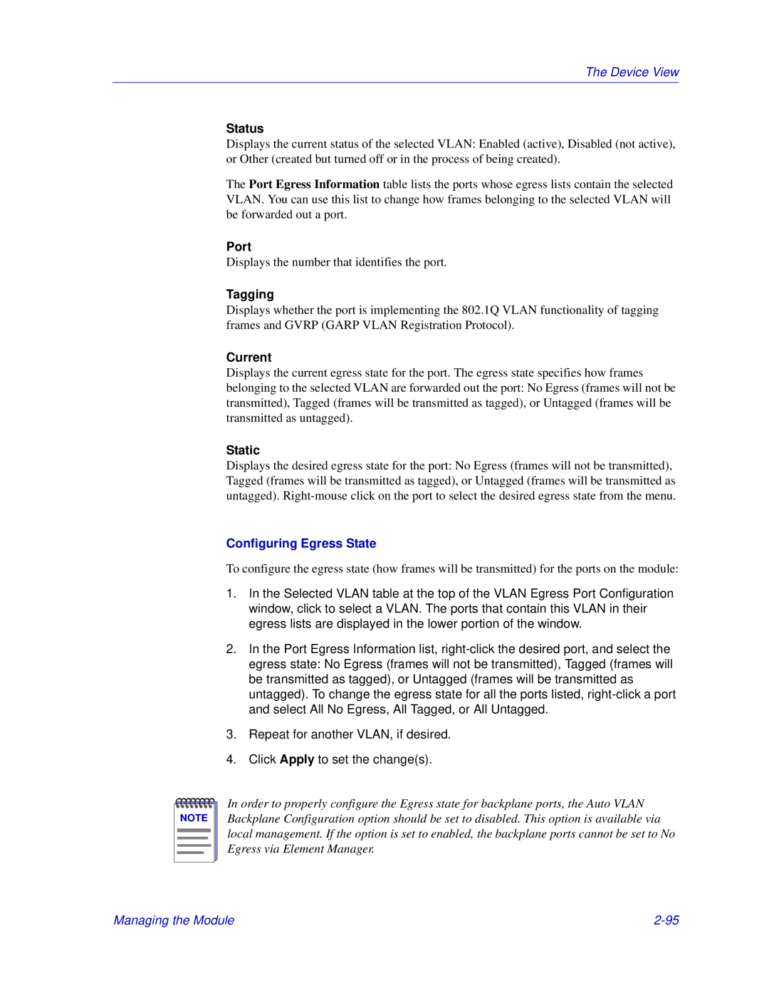 Enterasys Networks 6000, Matrix E7 manual Tagging, Static, Configuring Egress State 