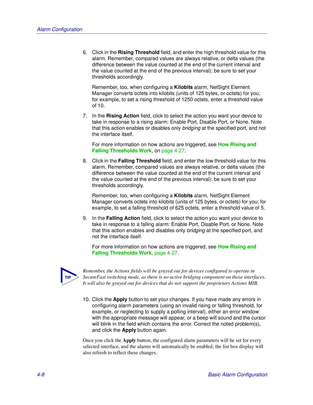 Enterasys Networks Matrix E7, 6000 manual Alarm Configuration 