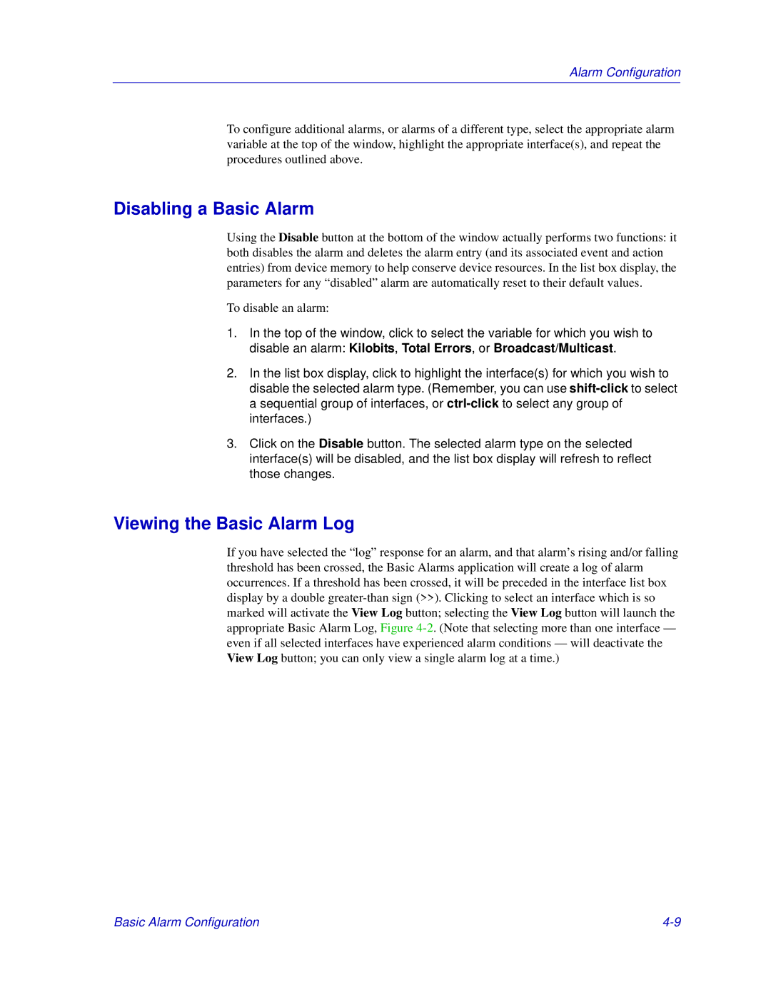 Enterasys Networks 6000, Matrix E7 manual Disabling a Basic Alarm, Viewing the Basic Alarm Log 