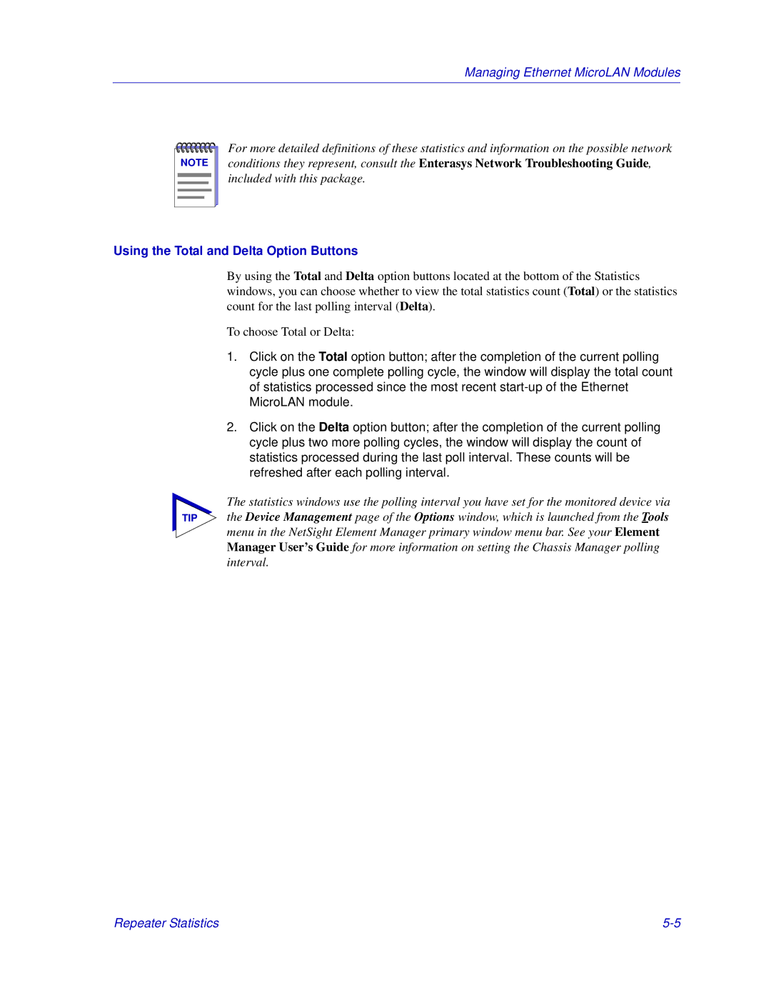 Enterasys Networks 6000, Matrix E7 manual Using the Total and Delta Option Buttons 