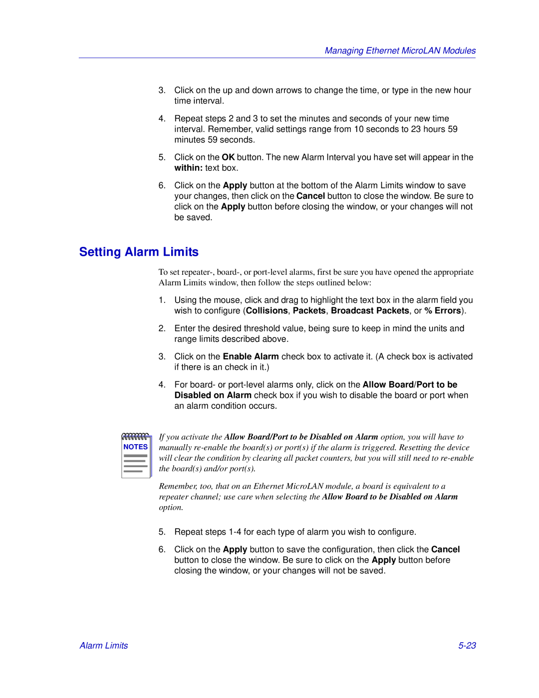 Enterasys Networks 6000, Matrix E7 manual Setting Alarm Limits 