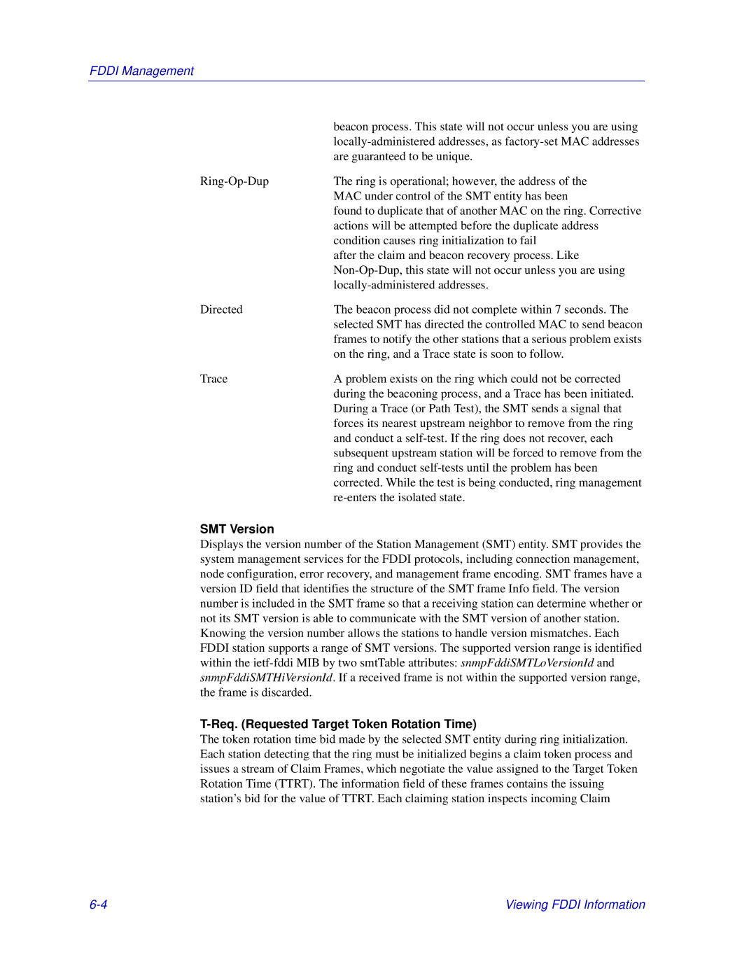 Enterasys Networks Matrix E7, 6000 manual SMT Version, Req. Requested Target Token Rotation Time 