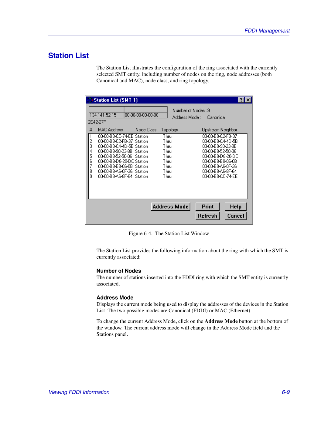 Enterasys Networks 6000, Matrix E7 manual Station List, Number of Nodes, Address Mode 