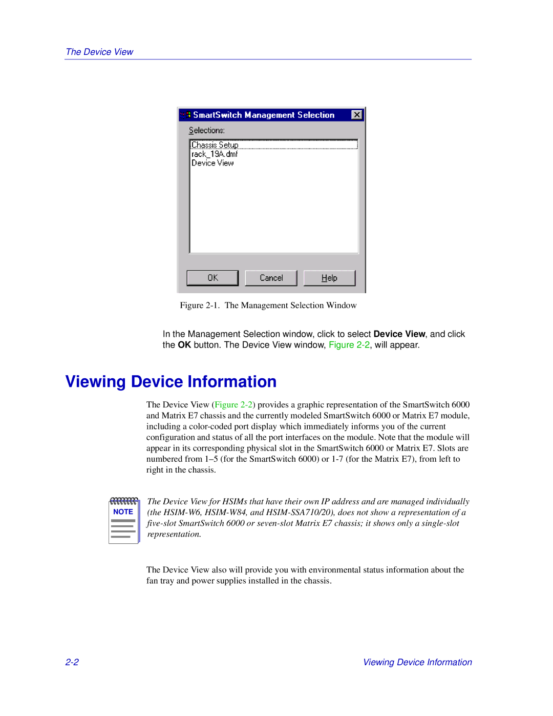 Enterasys Networks Matrix E7, 6000 manual Viewing Device Information, Device View 