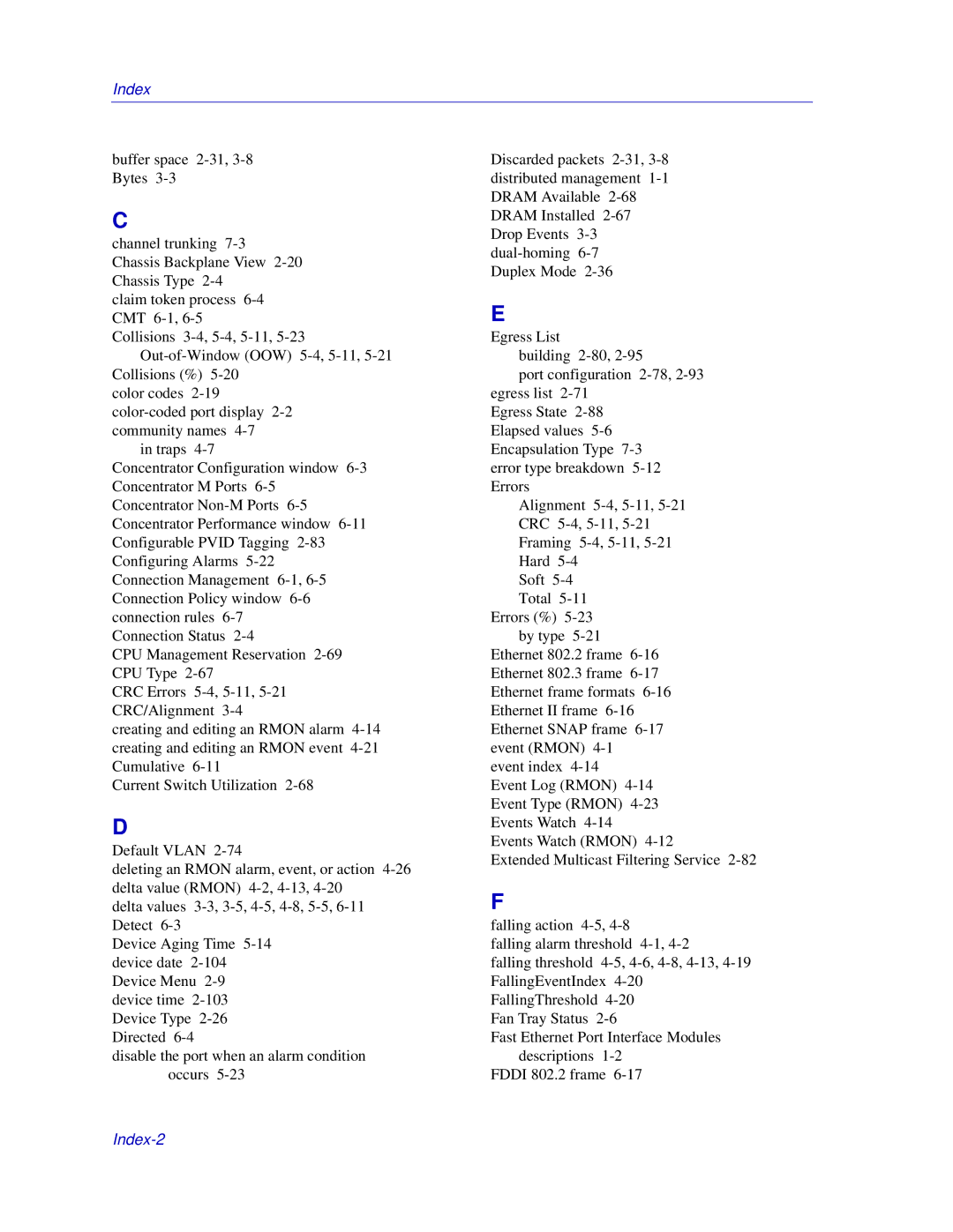 Enterasys Networks Matrix E7, 6000 manual Index-2 