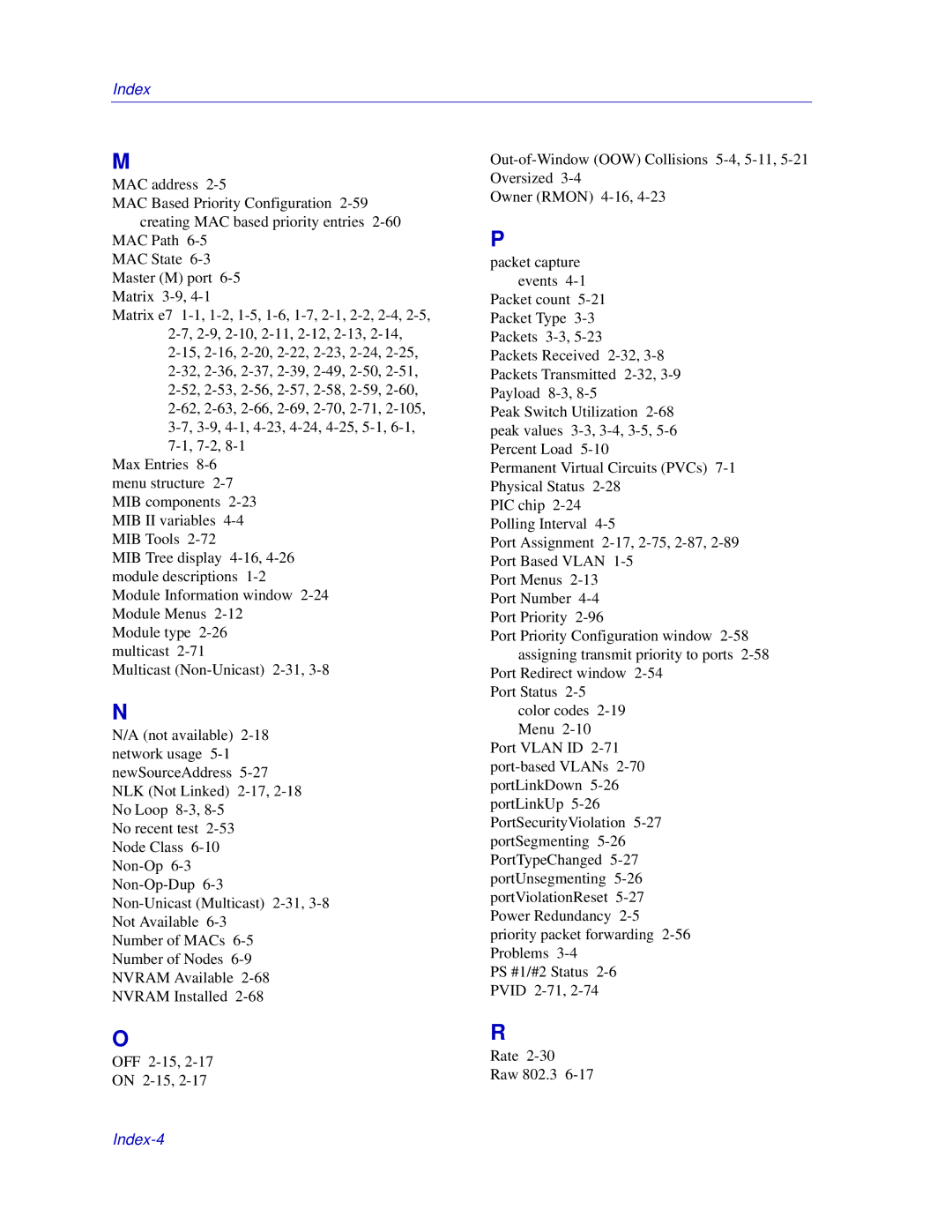 Enterasys Networks Matrix E7, 6000 manual Index-4 