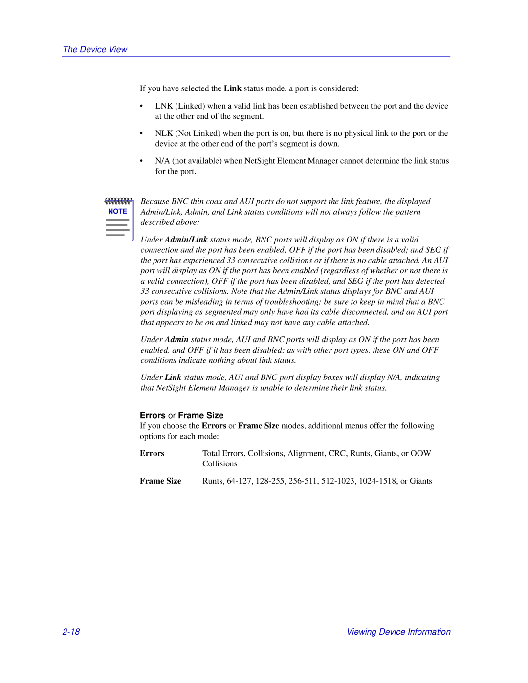 Enterasys Networks Matrix E7, 6000 manual Errors or Frame Size 