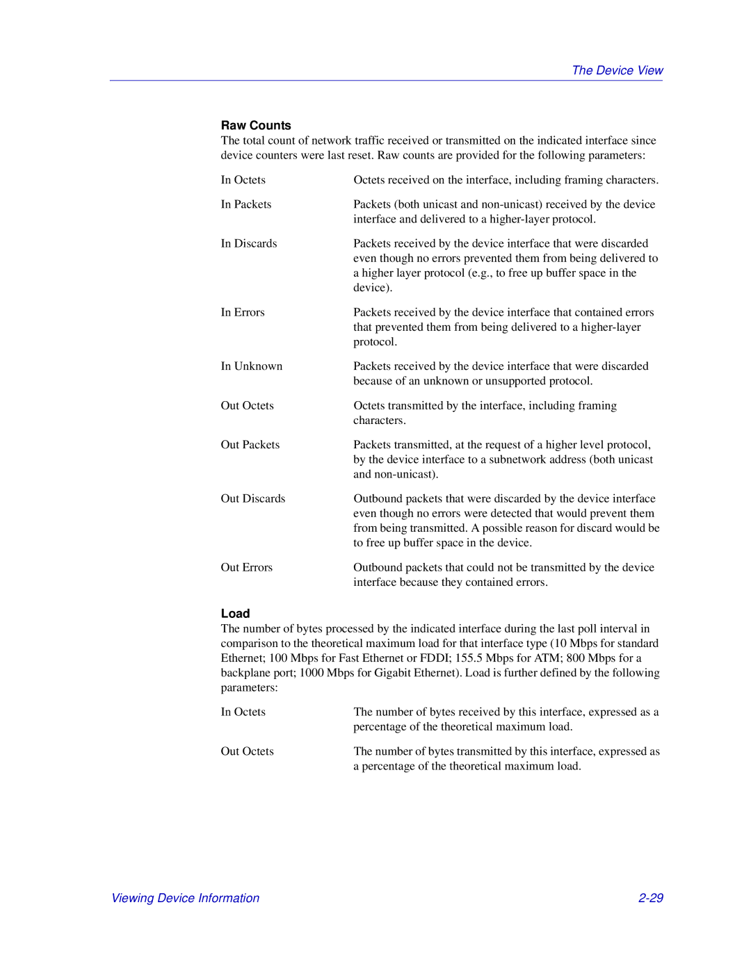 Enterasys Networks 6000, Matrix E7 manual Raw Counts, Load 