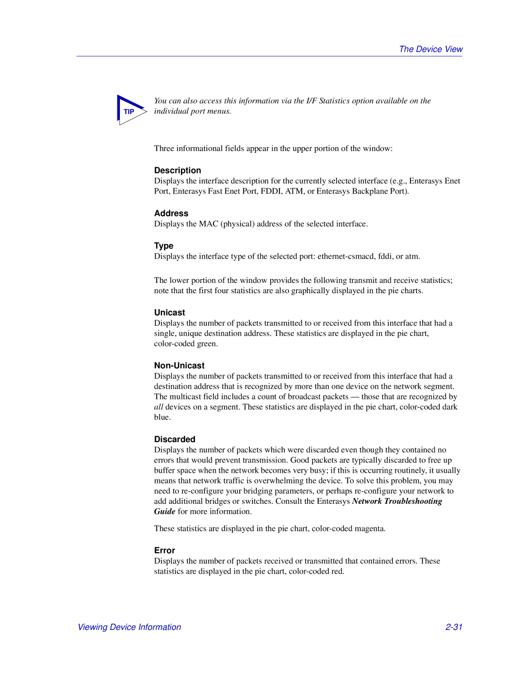 Enterasys Networks 6000, Matrix E7 manual Address, Non-Unicast, Discarded, Error 