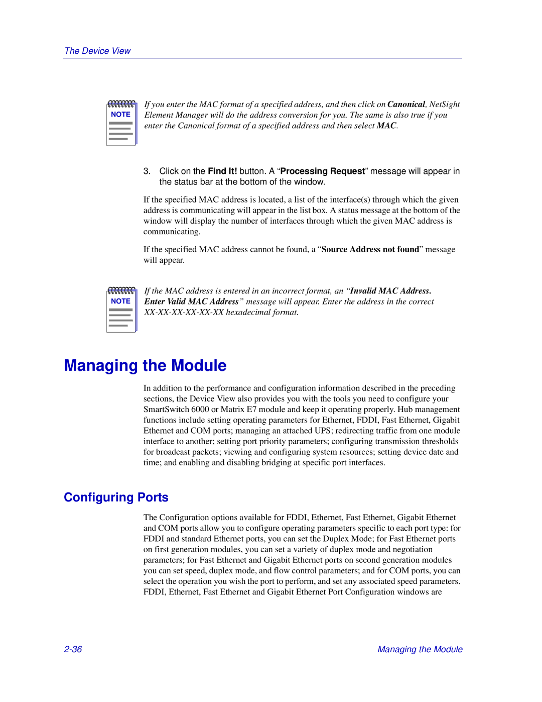 Enterasys Networks Matrix E7, 6000 manual Managing the Module, Configuring Ports 