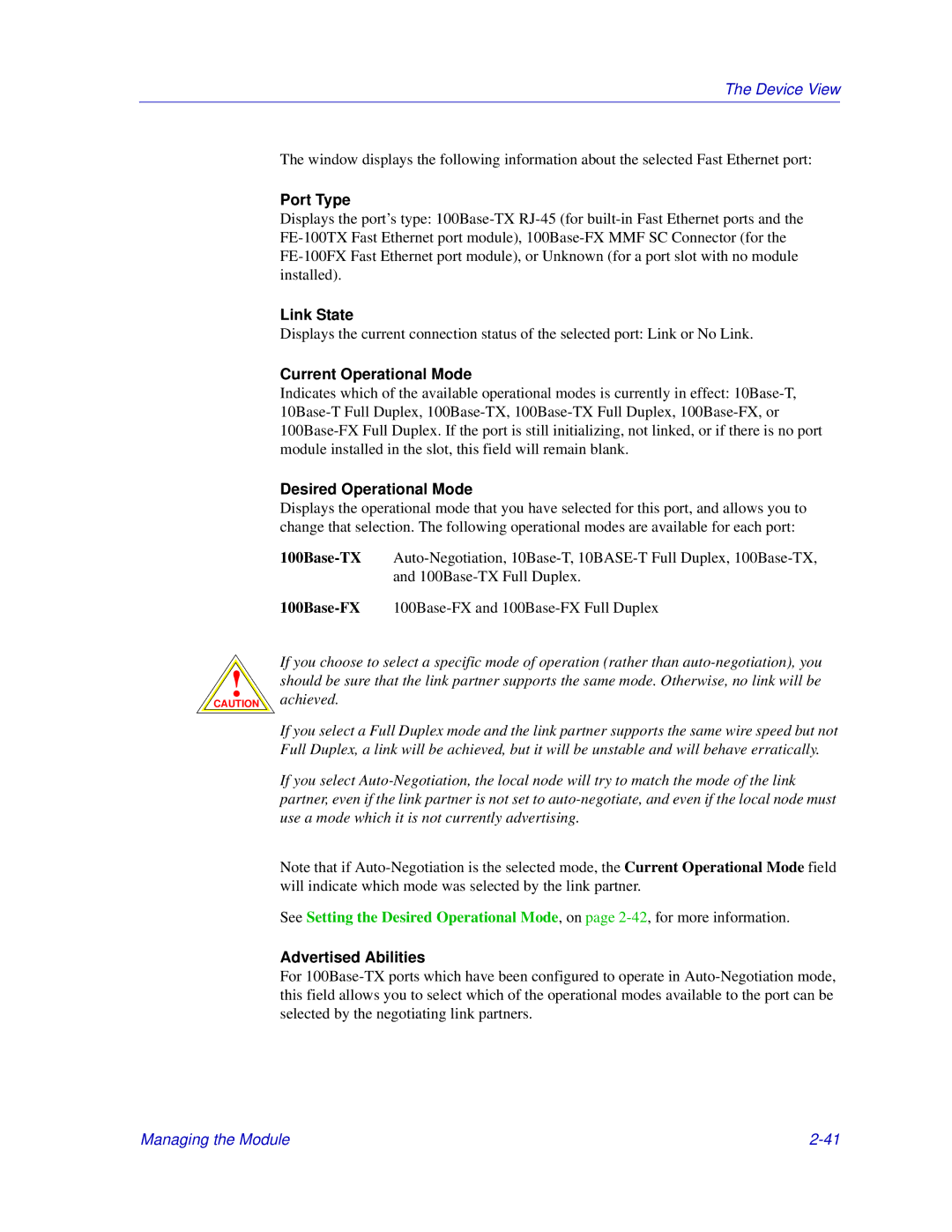 Enterasys Networks 6000 Port Type, Link State, Current Operational Mode, Desired Operational Mode, Advertised Abilities 